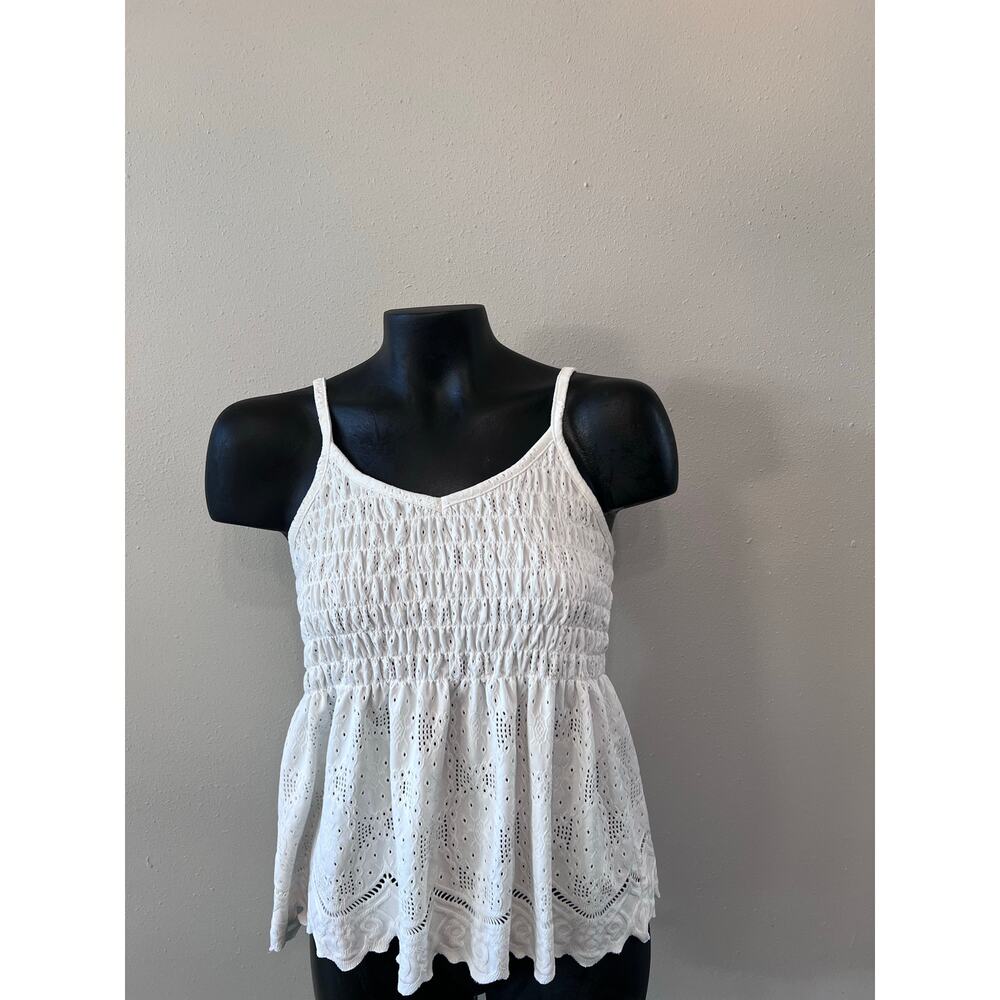 Urban Romantics Smocked Cami Tank Sz M Eyelet Lace Y2K Vacation Boho Festival